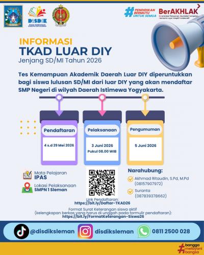 Informasi SPMB 2026 - TKAD Bagi Calon Pendaftar Luar Daerah